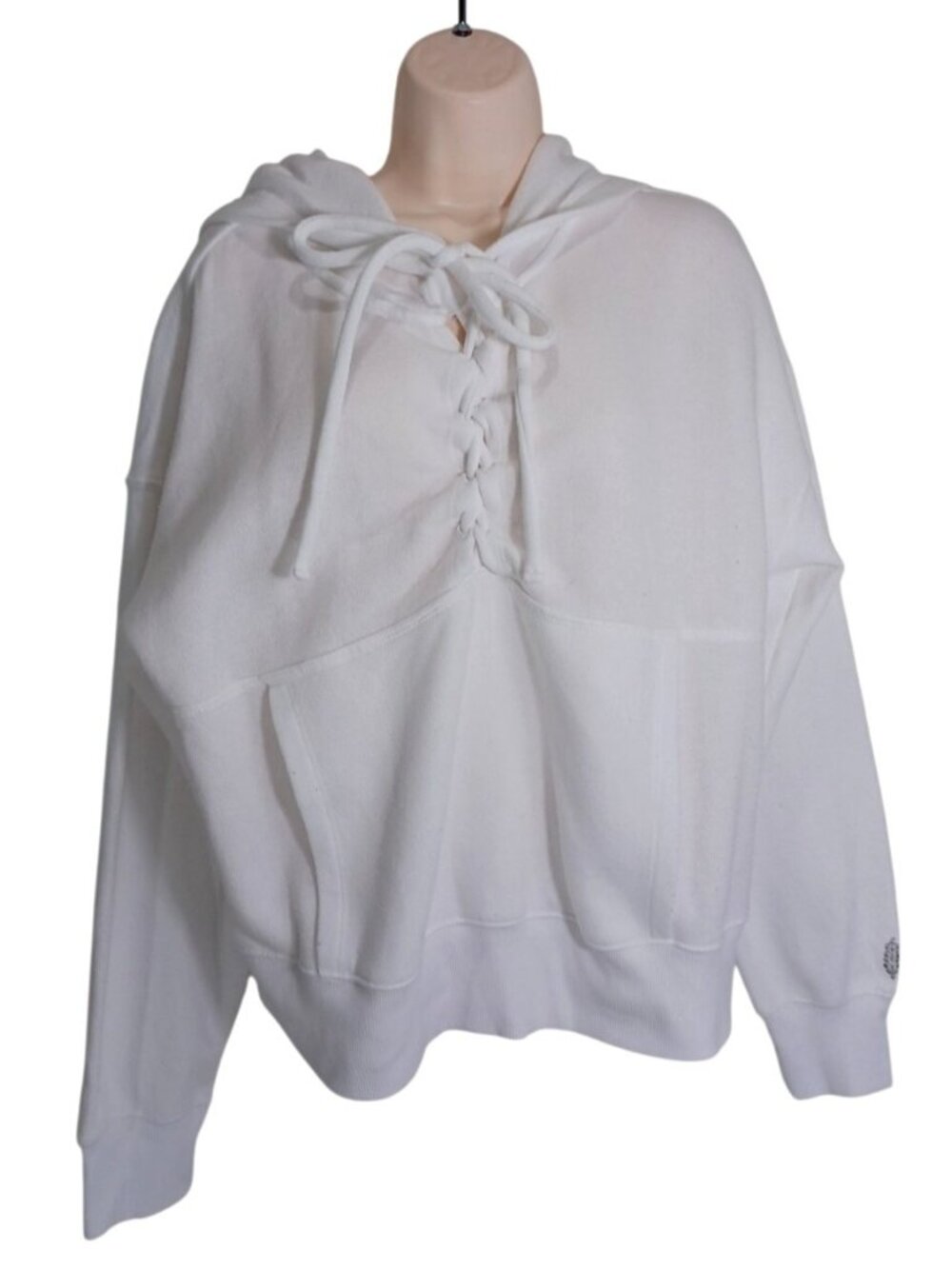 Free People Movement Believe It Lace Up Oversize Crop Hoodie White Womens Sz M - Picture 6 of 10